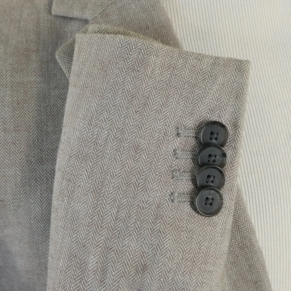 Banana Republic 44R Sport Coat Linen Blend Beige Herringbone Two Button Vented